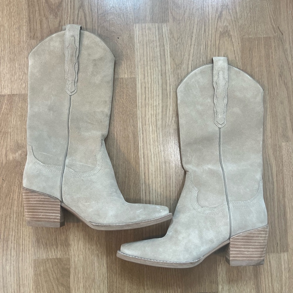 JEFFREY CAMPBELL Floured Western Boot In Natural Suede size 6